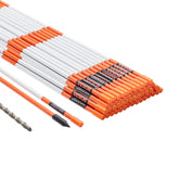 50pcs Driveway Markers 48in x 0.4in Orange Fiberglass Snow Stakes with Reflective Tape 12in Steel Drill Bit and Gloves for Parking Lots Walkways Visibility